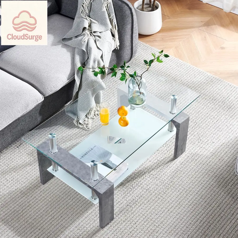 

Living Room Rectangle Coffee Table, Tea Table Suitable for Waiting Room, Modern Side Coffee Table with Wooden Leg, Glass Tableto