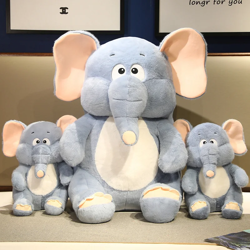 Super Soft Giant Blue Elephant Plush Toys Cartoon Stuffed Animal Cute Fluffly Ear Long Nose Elephants Girl Hug Pillow Xmas Gifts