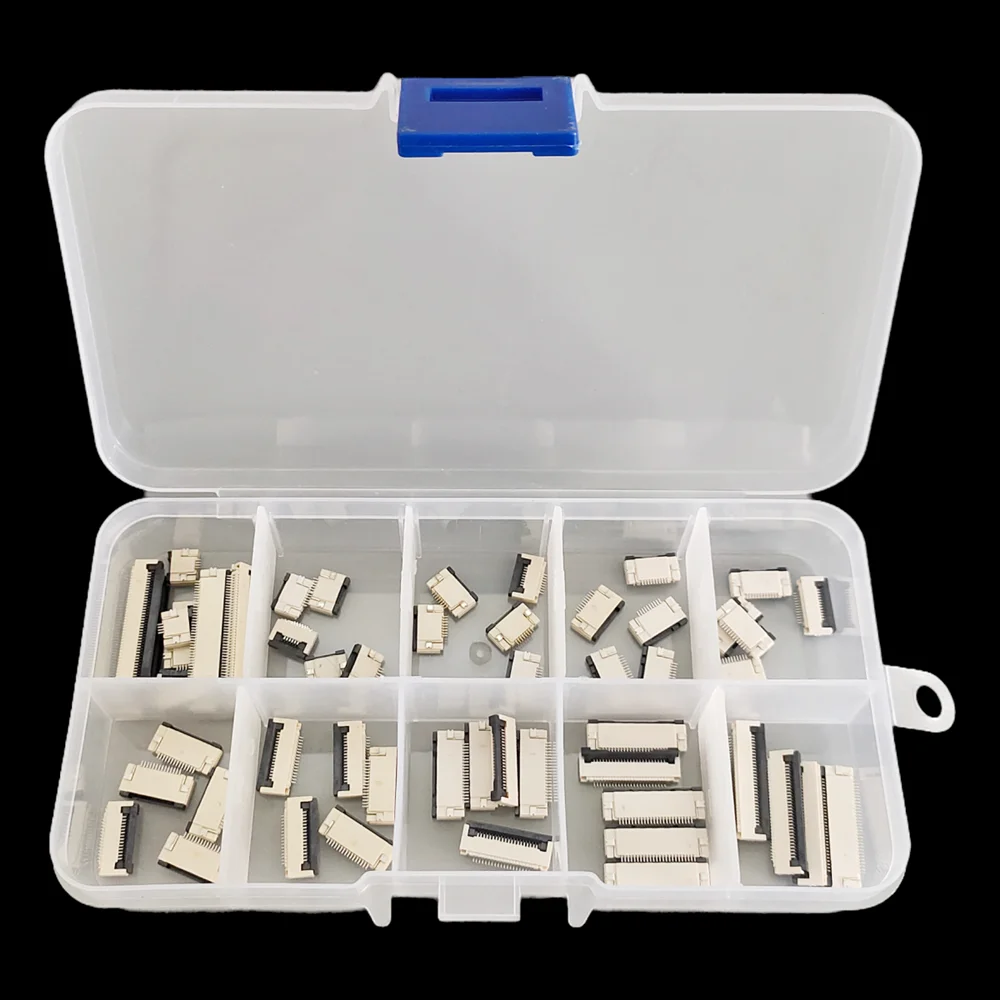 55PCS FPC 0.5mm Pitch Flip Type Under Clamshell Socket FFC Flat Cable Connector 4P 6P 8P 10P 12P 14P 16P 20P 24P 30P 40P Kits