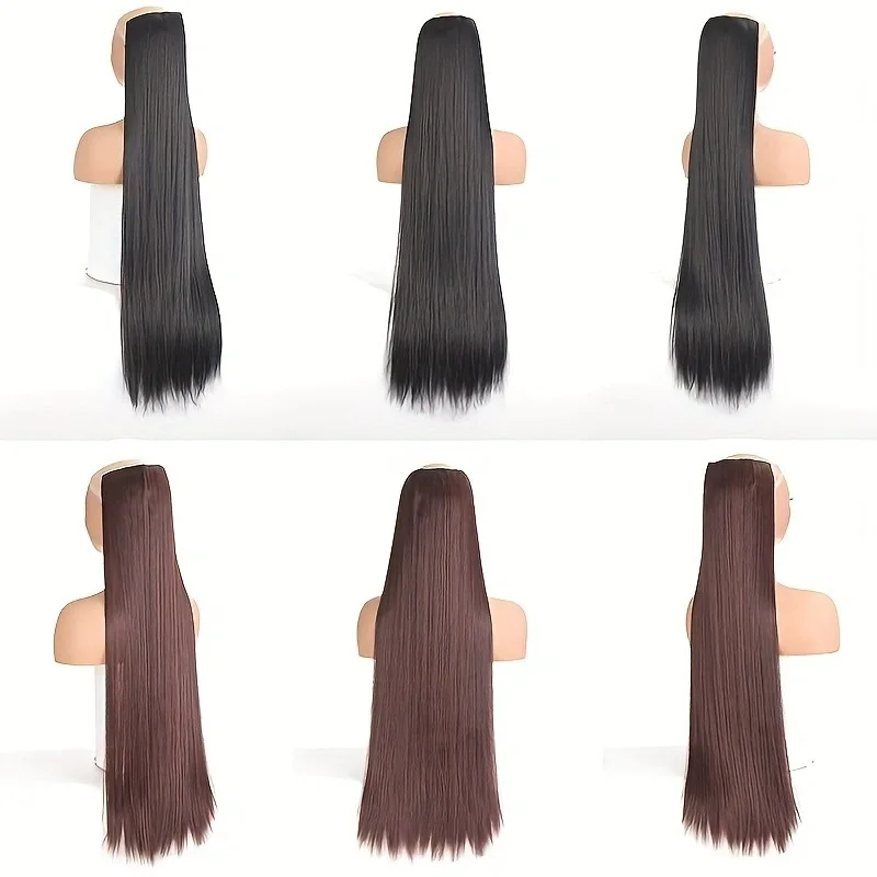 Difei-extensão do cabelo sintético, 5 clip, longo, reto, vermelho, loiro, castanho, alta temperatura, peruca falsa