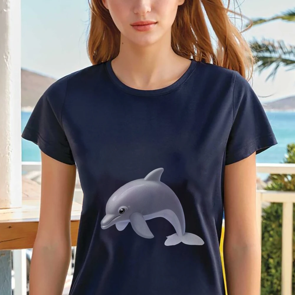 

Unisex T - Shirt, Cute Dolphin Graphic Print, Adorable Marine Animal Design, Casual Short - Sleeve, Trendy Streetwear Tee
