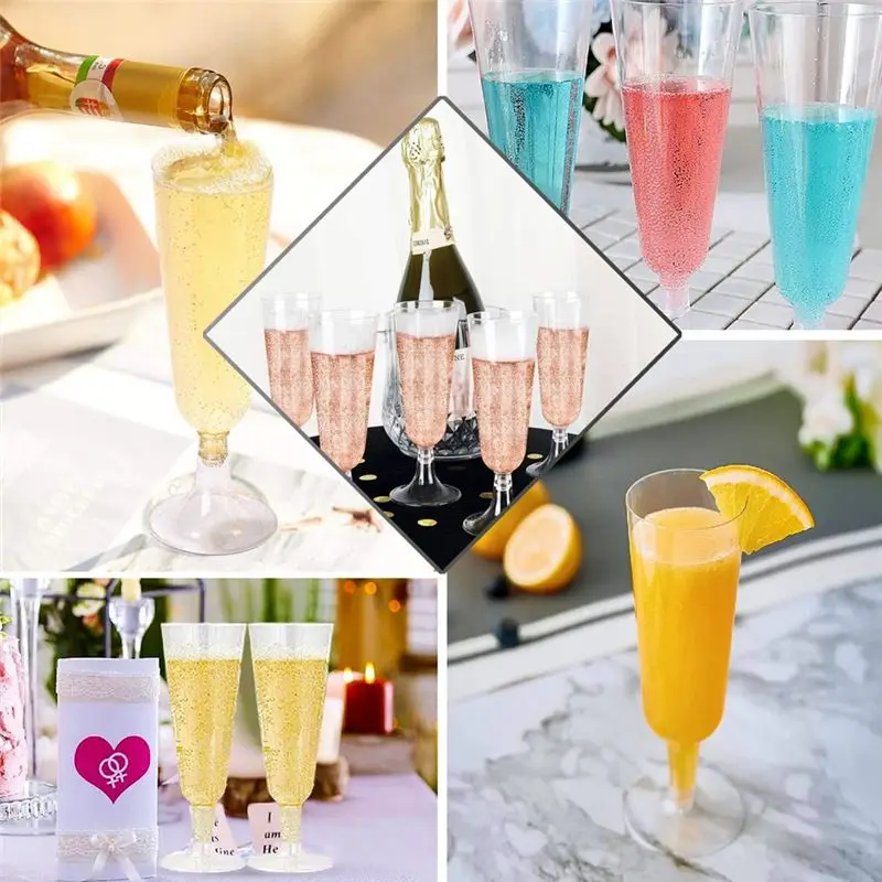 

AT84-Plastic Champagne Flutes Champagne Glasses Wine Glasses Reusable Stemmed For Garden Parties