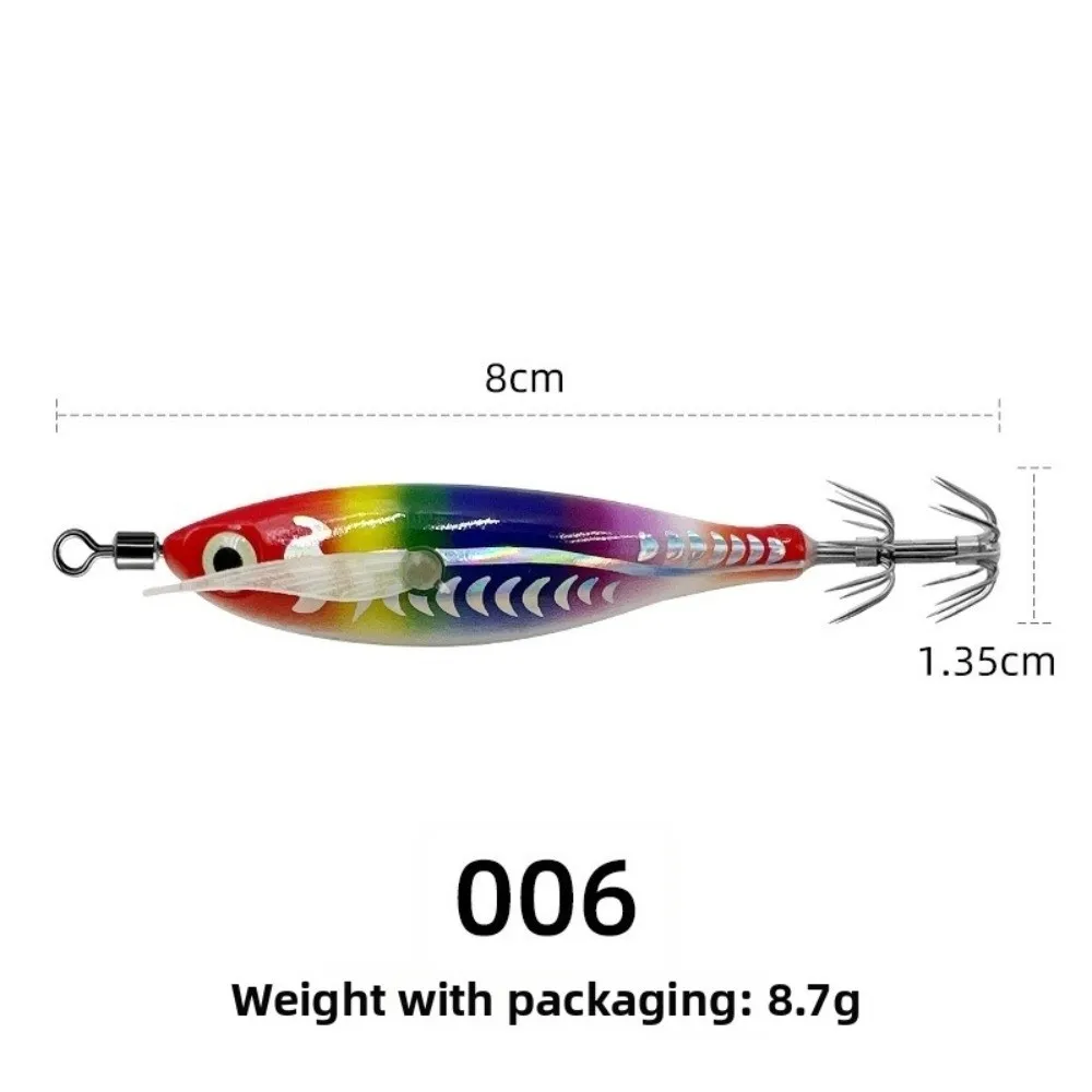 2pcs 5.5g Weight Squid Jig 80mm Length Built-in Rattles Wood Shrimp Lures Luminous UV 2pcs Pack Squid Hooks Saltwater Fishing