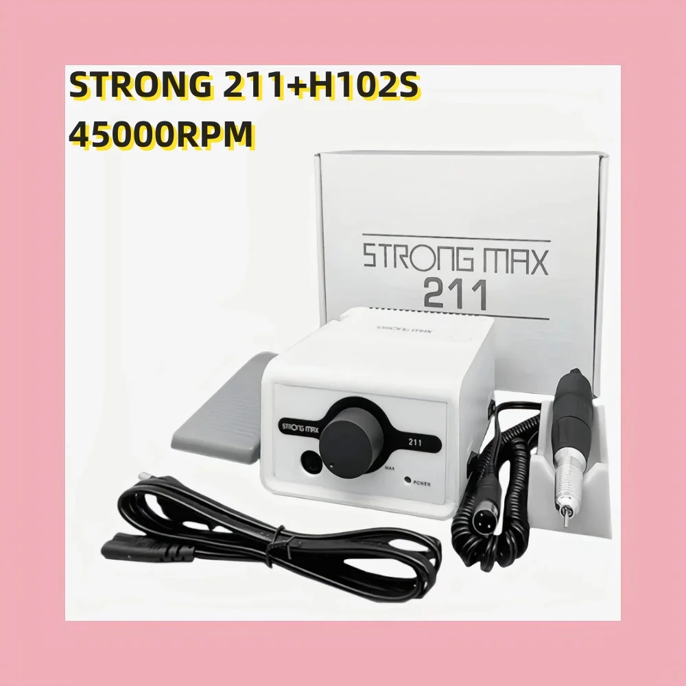 Attrezzatura da laboratorio Trapano per unghie Strong 211 Manicure Pedicure Machine 45K STRONG 210 H102S Manipolo Fresatrice Rettificatrice Punte per lime