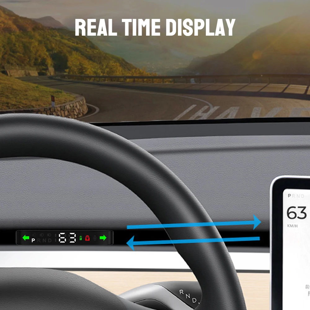 Carro Head Up Display Velocímetro, luz, porta engrenagem, monitor de travagem, indicador, HUD Alarme Digital Set, apto para Tesla Model 3 Y, 2016-2023