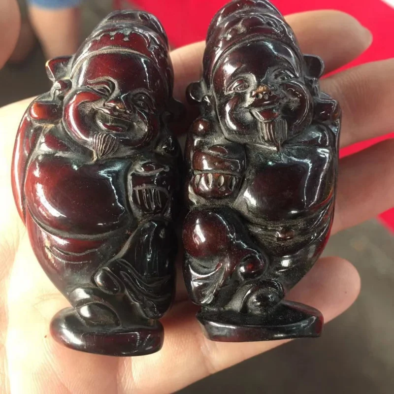 Antique Red Yak Horn Double-Sided God Of Wealth Pendant Ornament Handheld Piece