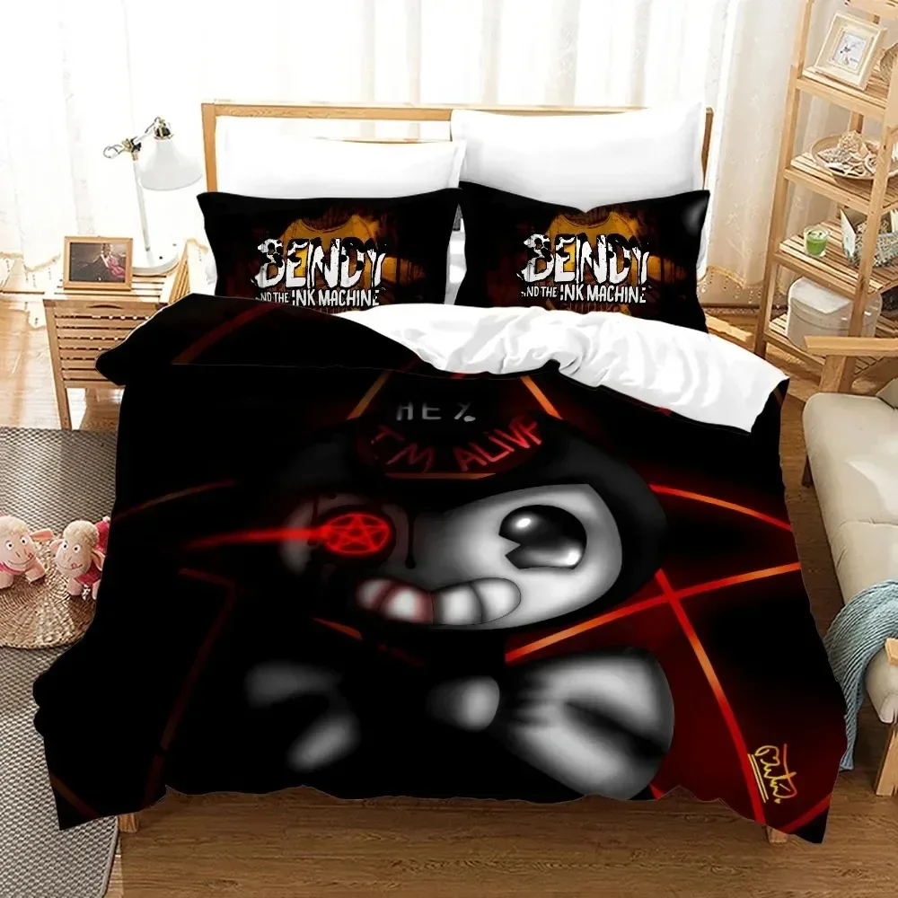 New Anime Bendy & Ink Machin Bedding Set Single Twin Full Queen King Size Bed Set Adult Kid Bedroom Duvetcover Set Home Textile