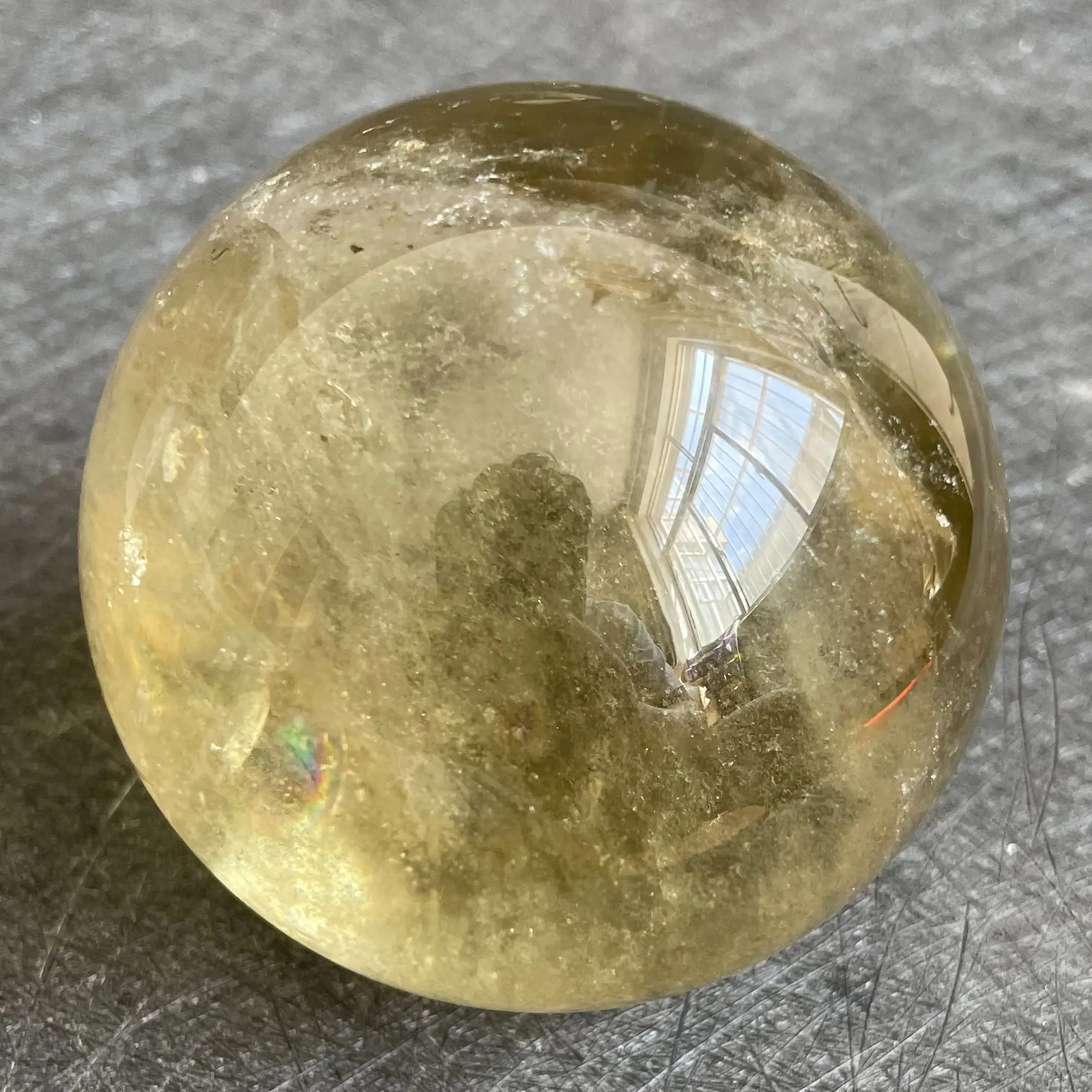 541g Natural Stone Citrine Crystal Ball Rainbow Quartz Sphere Polished Rock Reiki Healing W23