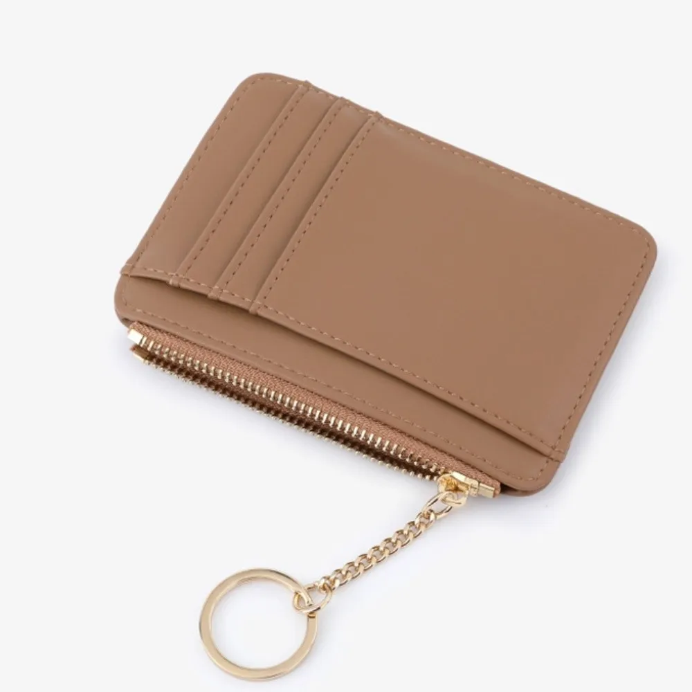 حامل بطاقة مع سلسلة المفاتيح حقيبة للبطاقات المعلقة بولي Leather الجلود رقيقة جيب محفظة نسائية للعملات المعدنية متعددة الوظائف سستة متعددة بطاقة المحفظة النساء/الفتيات