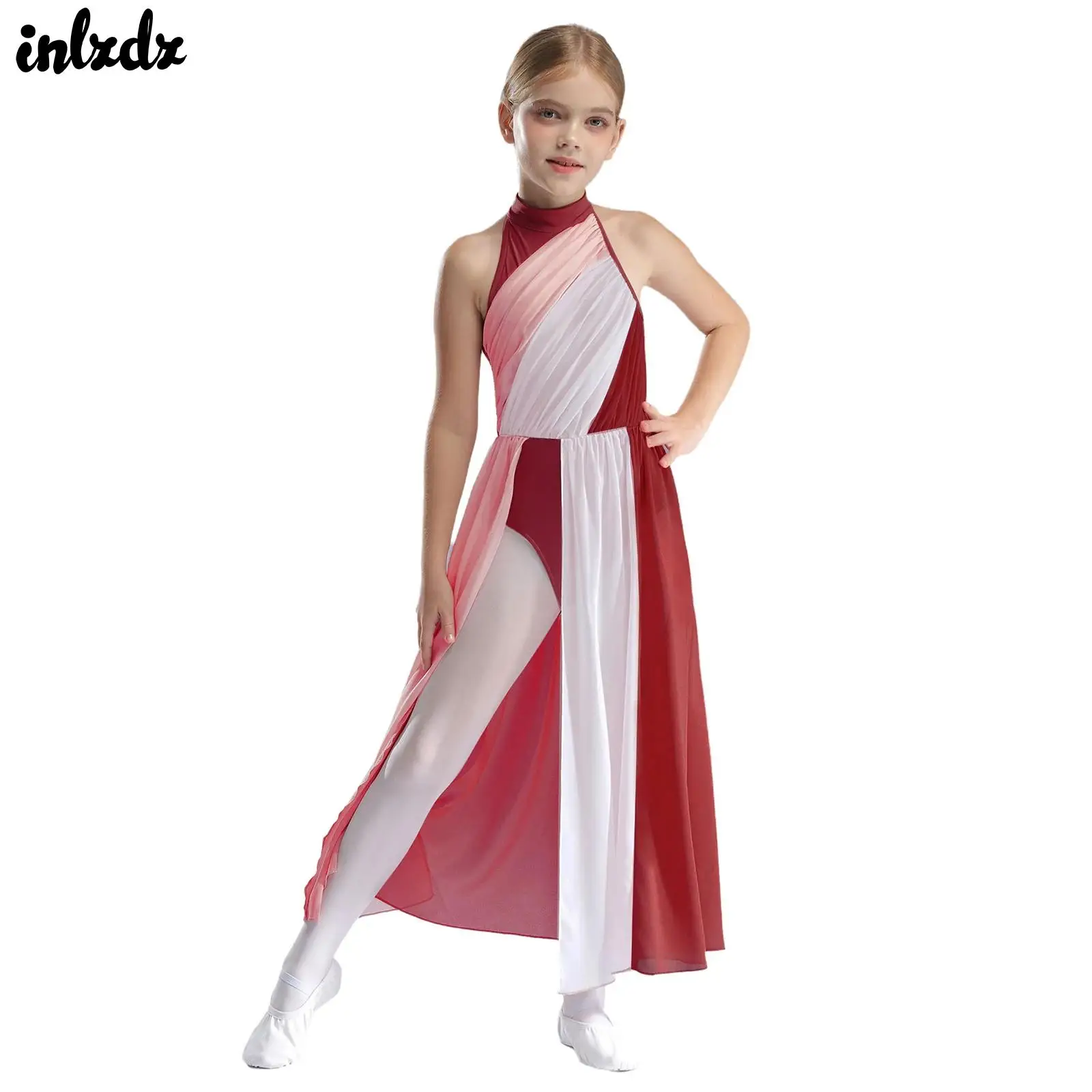 

Kids Girls Gymnastics Leotard Figure Skating Ballet Jersey Skirted Dresses Modern Contemporary Lyrical Dance Performance Costume