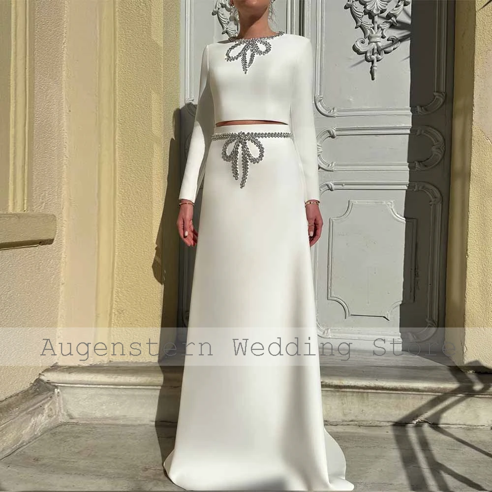 Luxury Dresses Women 2026 Wedding Satin A-line Wedding Party Dresses Ivory O-Neck Rhinestones/Crystals Hollow Pattern Guest Gown