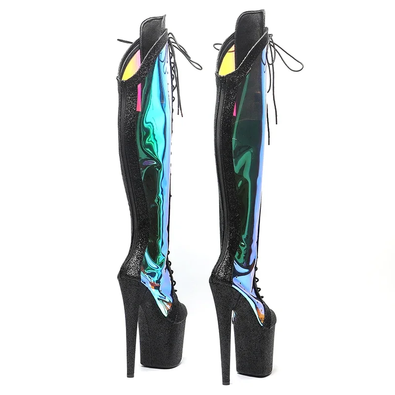 Leecabe Glitter Upper com Holografia, Botas de Salto Alto, Botas de Pole Dance, Tendência TPU, Moda, 20cm, 8 polegadas