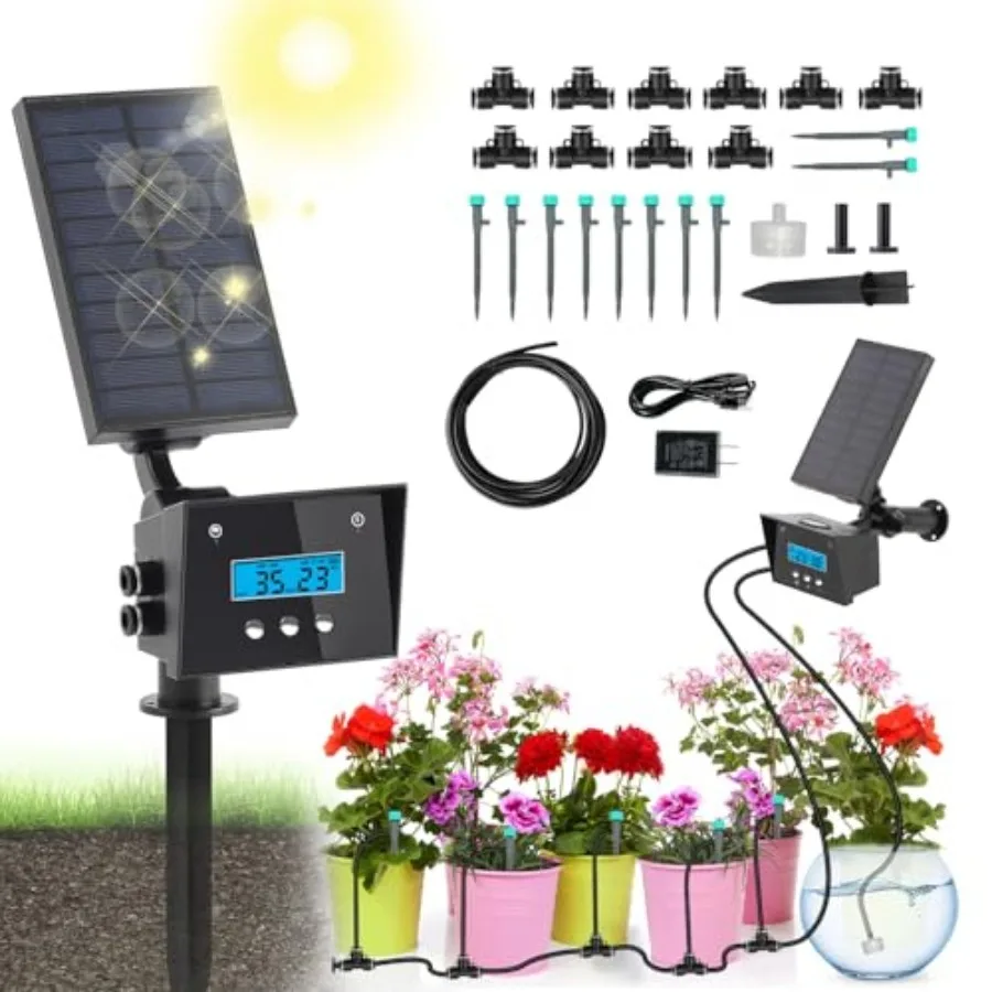 Solar Drip Irrigation System Automatic Irrigation System for Outdoor Gardening 2200mA Battery and rain Sensing Function for cou