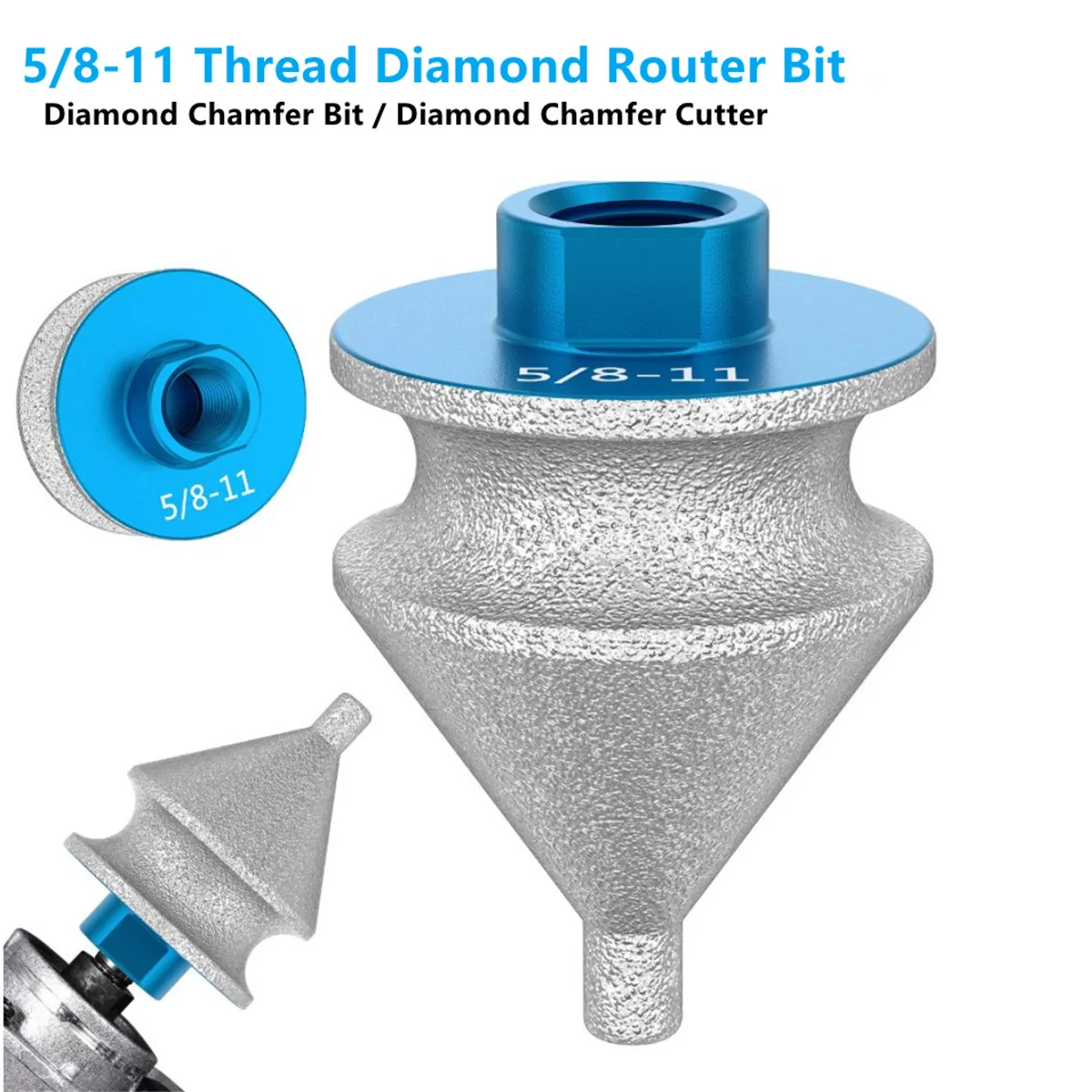 4 In 1 Vacuum Brazed Diamond Beveling Chamfer Bit 5/8-11 inch Thread Milling Finger Bit For Tile Marble Granite Cone Grinding