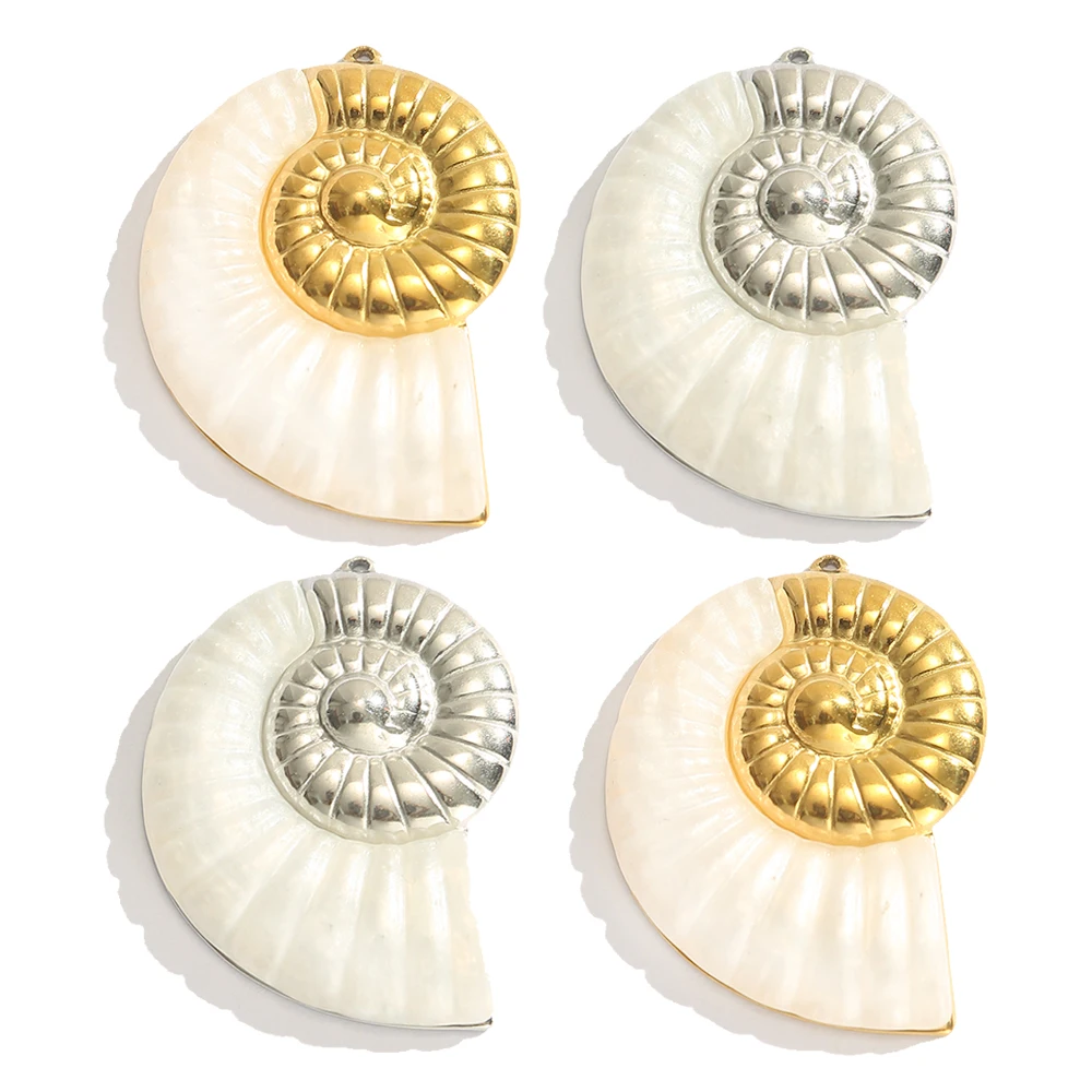 2Pcs Stainless Steel Big Nautilus Shell Jewelry Charms Pendant for DIY Women Necklace Earring Making Accessories