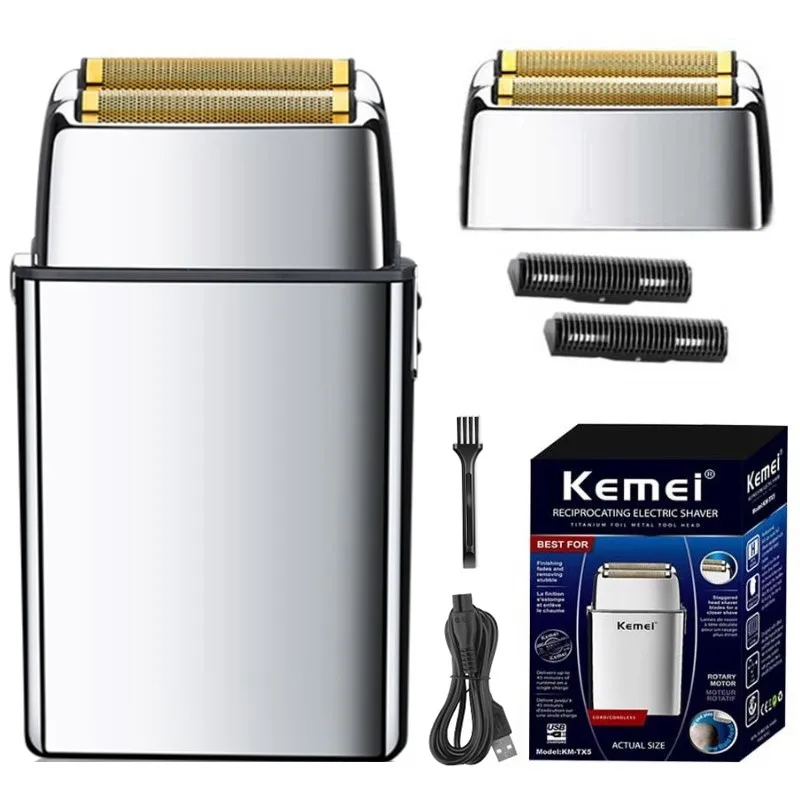 Kemei-Afeitadora eléctrica Tx5 Pro para hombre, máquina de afeitar con carcasa de Metal, recargable, para Barba y cabeza calva