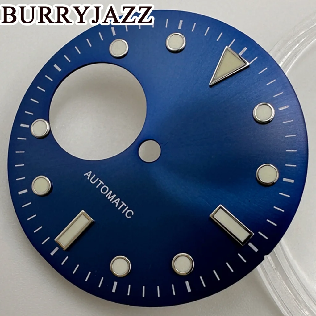 BURRYJAZZ 29mm No Logo NH38 Silver Grey Black Blue Green Dial Green Luminous Dial 3 O\'clock Case Crown