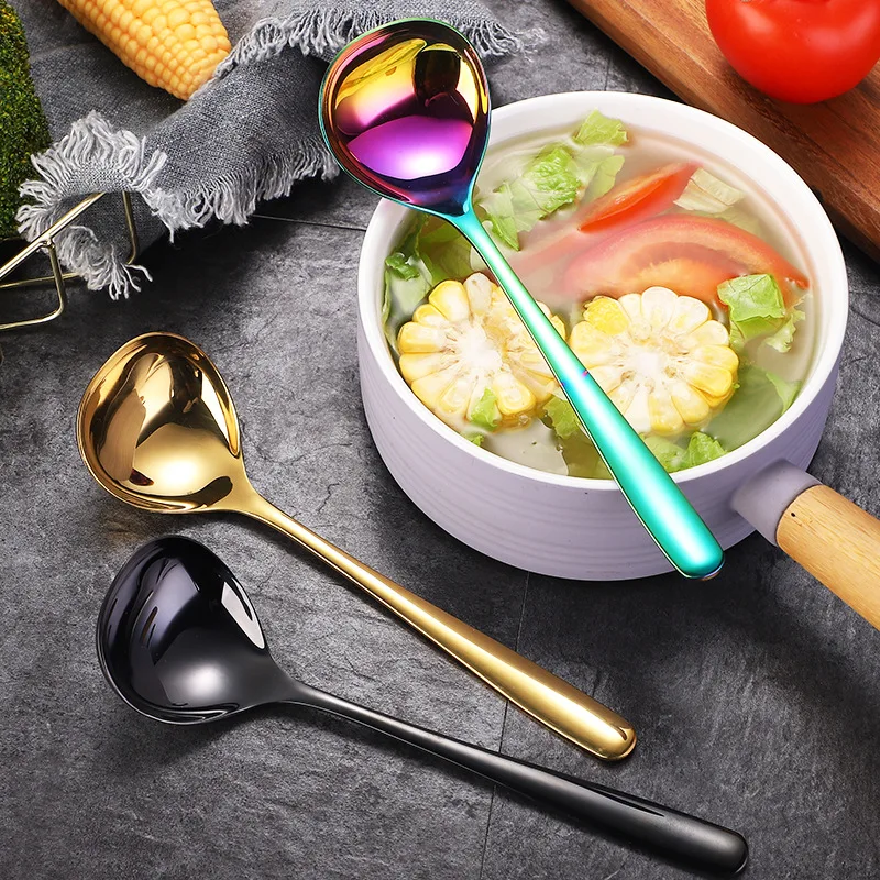 304 Stainless Steel Korean Soup Spoon Long Handle Noodles Ramen Tablespoons Hot Pot Scoop Kitchen Cooking Tableware Skimmer