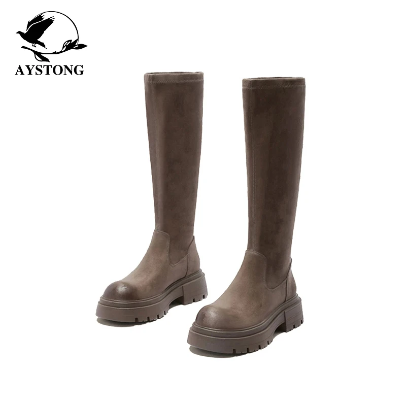 

Elastic High-Tube Boots Women's Fashion Thick Bottom Long Boots Spring Autumn New Style Casual Fashion Chelsea Boots
