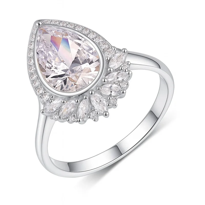

ZFSILVER 925 Silver Fashion Luxury Trendy Color D Moissanite Flower Waterdrop Ring Charm Women Wedding Party Jewelry Gift MR0179
