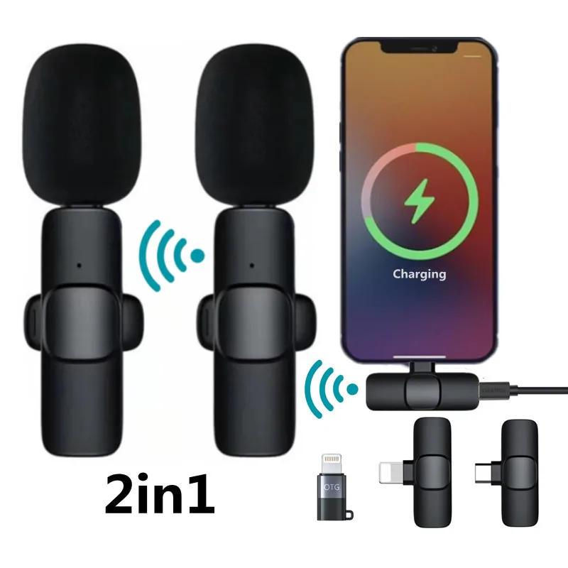 

Wireless Lavalier Microphone Portable Audio Video Recording Mini Mic for iPhone Android Live Broadcast Gaming Chargeable