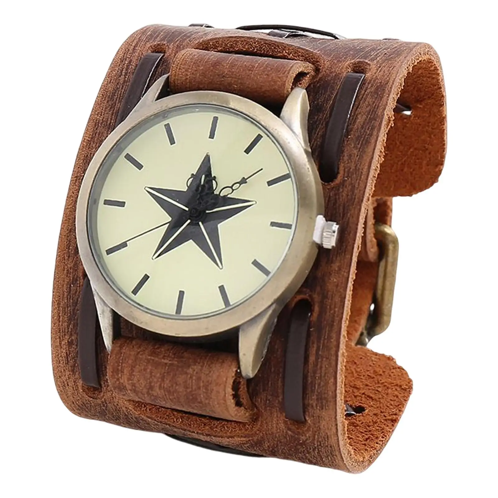 Fashion Men Watch, Punk Style Gift Wide Belt Strap PU Leather Wristband for Christmas