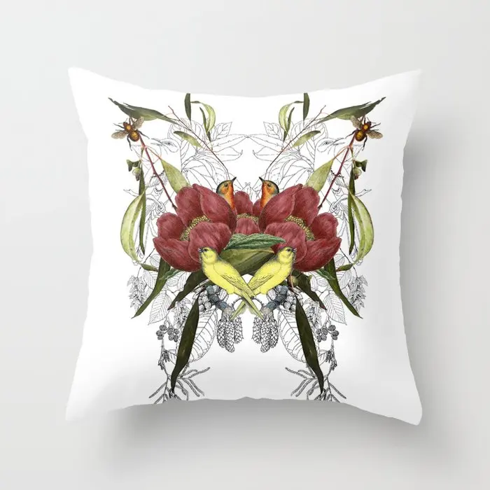 

Birds in flowers Pillowcase Decorative Cushion For Sofa Printed Pillow Chair Car Cushion Cover Home Decoration