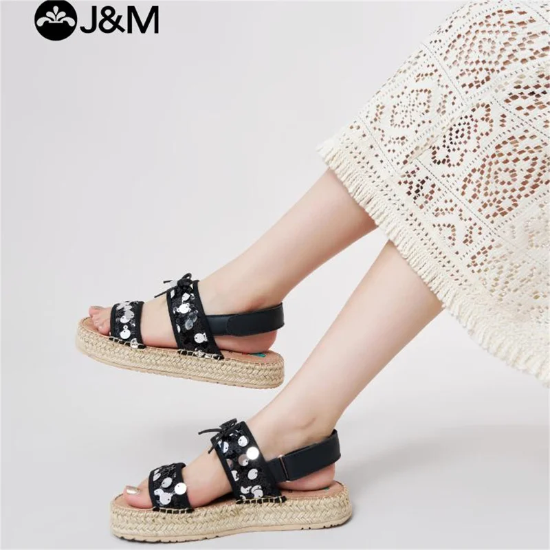 J & M-Mules à paillettes pour femmes, espadrilles décontractées, sandales d'été, chaussures de poisson, chaussures Suffolk, pantoufles de plage