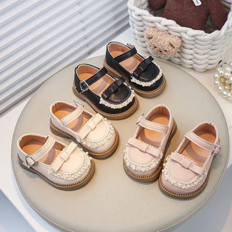 

Girls Princess Shoes Round Toes Soft Sole for Baby Flat Shoes Non-slip 2025 New Fashion Kids Walking Shoes Sweet Lace Simple Bow