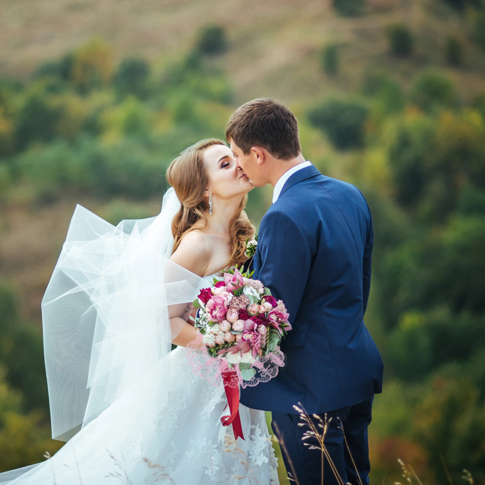 

3 Pcs Lace Bouquet Collar Elegant Wedding Supplies Bridal Accessories Lightweight Flower Holder Decoration Artificial Floral