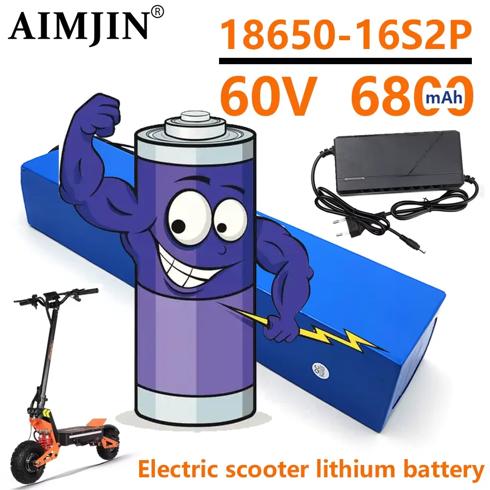 

Electric Bike Scooter 18650 Lithium Ion Battery Pack New 60V 6800mAh 16S2P E-Bike With BMS + 67.2V Charger