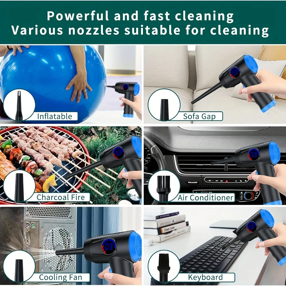 Compressed Air Duster 4-Gearปืนลมคอมพิวเตอร์แบบพกพา,เครื่องเป่าลมอัดไร้สาย,พร้อม LED Cleaning Blower Tool Inflator