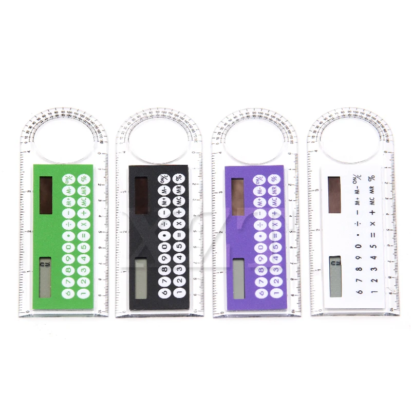 

High Quality 1pcs Solar Mini Calculator Magnifier Multifunction 10cm Ultra-thin Transparent Ruler Calculadora Office Supplies