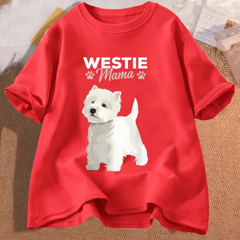 West Highland White T-shirt Terrier Mama Dog Westie Mom Women and Girls Casual Street Wear Breathable Shirts Dog Mom Clothing