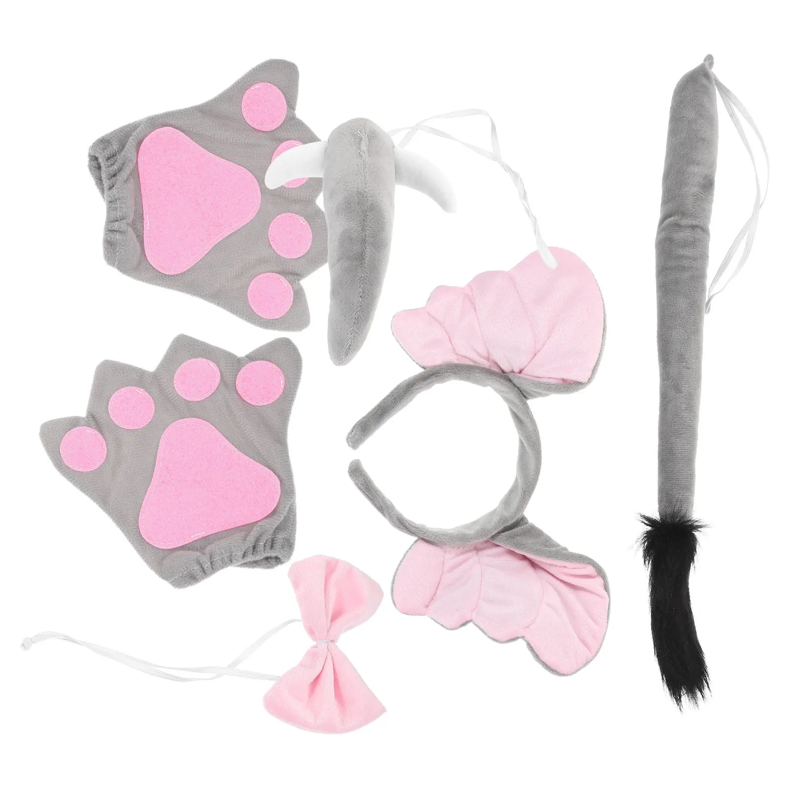 1세트 코끼리 머리띠 코스튬 코스프레 장식용 귀 코 꼬리 액세서리 파티 할로윈 축제 사진 소품 동물 귀