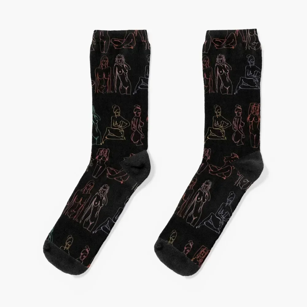 Love Your Body Abstract Line Art Socks loose Rugby halloween hiking Socks For Men Women's