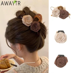 AWAYTR Linen Flowers Hair Claws Farbic Ponytail Hair Clips Crab For Women Girl Gift Hair Accessories Valentine Headwear