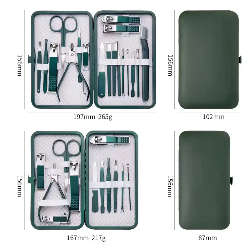 7/10/12/18 pçs conjunto de manicure cortador de unhas de aço inoxidável cortador de unhas aparador sobrancelha tesoura pinças colher de orelha carro facial