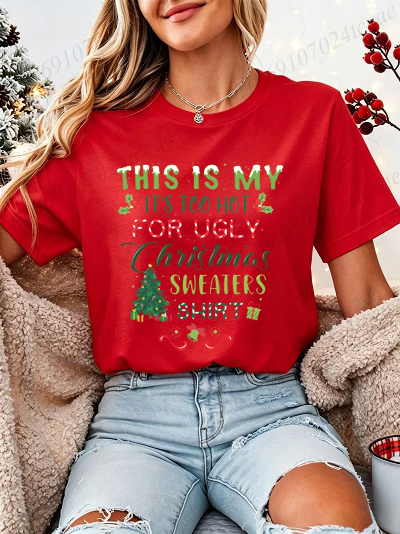 Funny Xmas T-Shirts Ugly Christmas Sweater Graphic Slogan Tees Holiday Party Tops Short Sleeve Christmas Shirts Gift