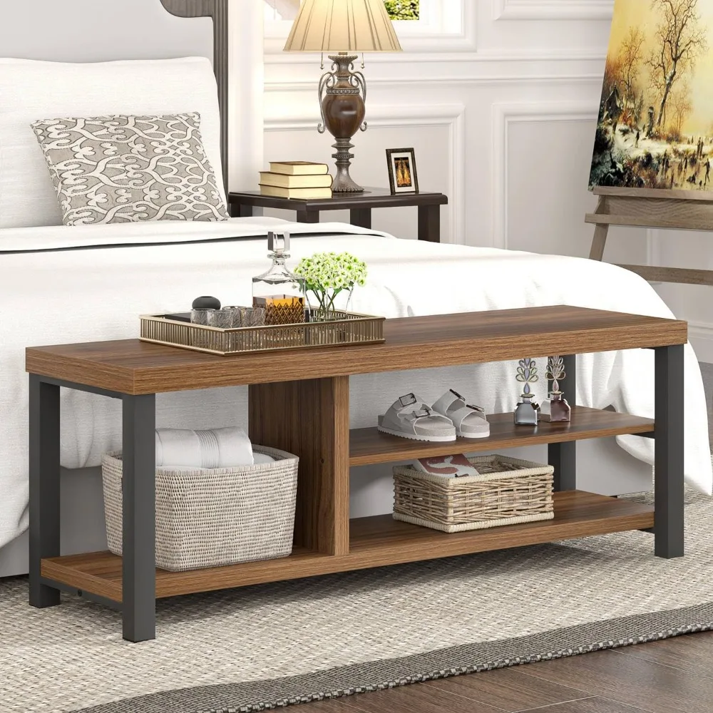 مقعد أحذية FOLUBAN، مقعد تخزين حديث من الخشب والمعادن لمدخل المدخل، مقعد رف أحذية صناعي داخلي لغرفة النوم #3