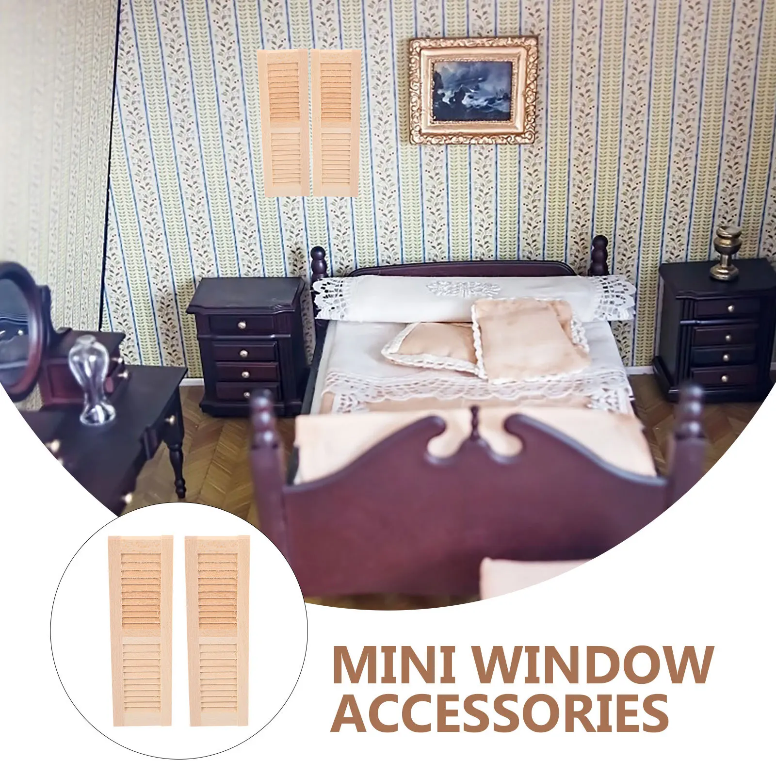 

2pcs Wooden Mini Shutters Decorative Furniture Desktop House Ornaments Durable Plantation Shutters For Diy Tiny Home Decoration