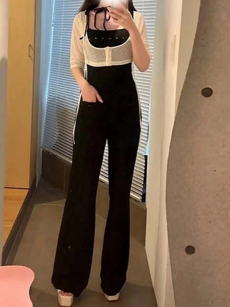 

Japanese Style Pure Desire Lace-Up Off-Shoulder Irregular Knitted Sleeveless Jumpsuit Summer New Sweet Girls Versatile Jumpsuits