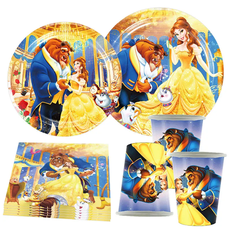 Disney Beauty And The Beast Birthday Decorations Belle Princess Birthday Party Supplies Balloon Backdrop Banner Tableware Kit