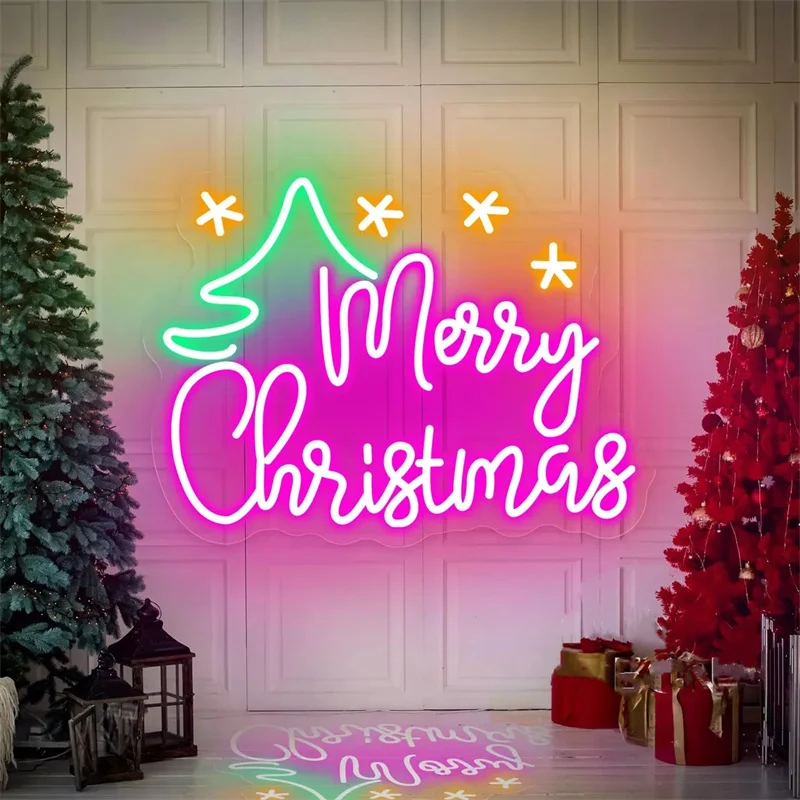 Merry Christmas Neon Sign, Custom Christmas Tree LED Neon Light Home Wall Decor Art, Xmas Bar Shop Holiday Party Event Decor