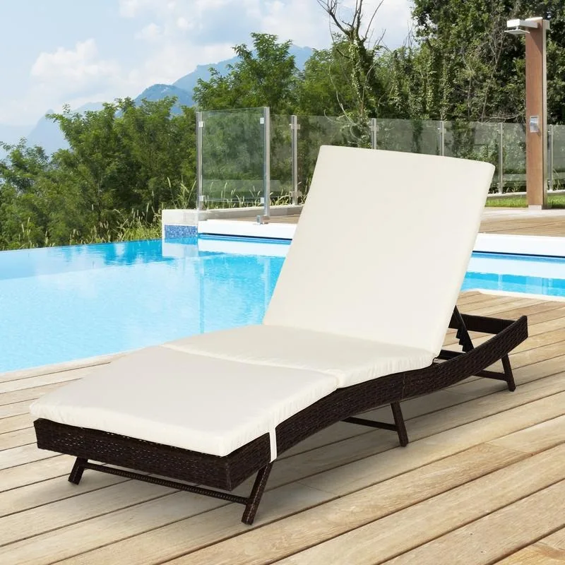 

Outsunny Wicker Chaise Lounge Pool Chair, Outdoor PE Rattan Patio Sun Lounger with Cushions