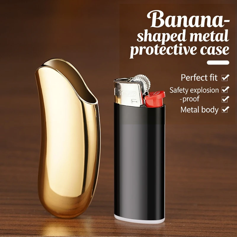 Banana-Shaped Alloy Metal Lighter Case, Brushed Finish for Bic J5 Lighter Cigar Accessory & Stylish Gift (Lighter Not Included)