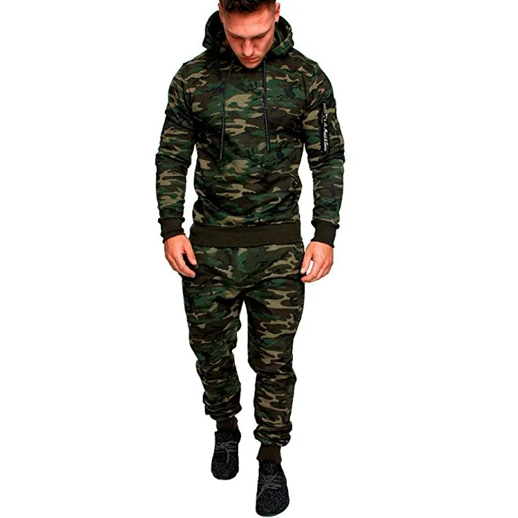 

Men's Camouflage Sportswear Set, Military Tactical Men's Two-piece Sets, Casual Jogging Warm Fitness Hoodie + Trousers Men