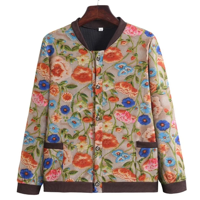 

Spring and Autumn Women's New Stitched Round Neck Button Print Fashion Loose Versatile Casual Long Sleeve Jackets