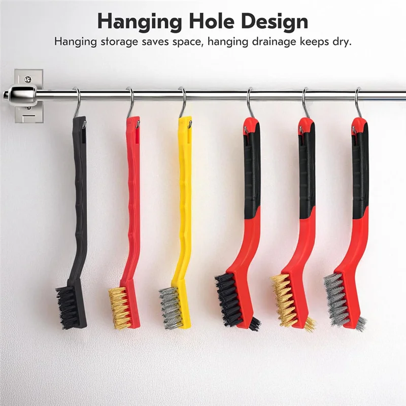 A96I-ชุดแปรงลวด 6 ชิ้น,สแตนเลส/ทองเหลือง/ไนลอน/แปรงขนแปรงสําหรับทําความสะอาดสนิม,ขัดกําจัดสีและ Grout