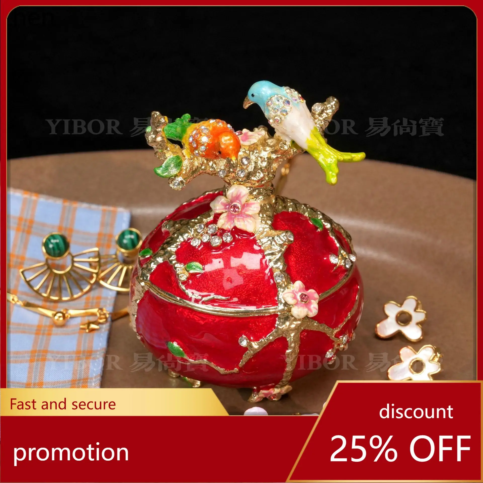 

H1 Enamel Jewelry Box Metal Ornament Vintage Joyful Bird Box Handicraft Chinese Style
